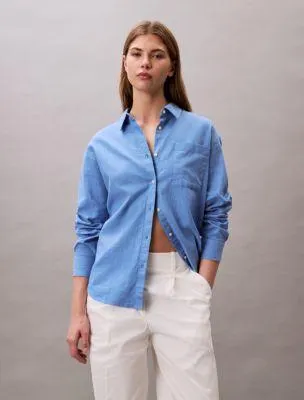 Linen Cotton Utility Relaxed Button-Down Shirt