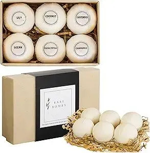 Natural & Organic Bath Bombs with a Variety of Essential Oils, Dye and Paraben Free, Vegan, at Home Spa, Set of 6 (60 gram)