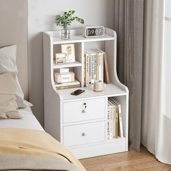 Modern Nightstand with 2 Drawersand Storage Shelf