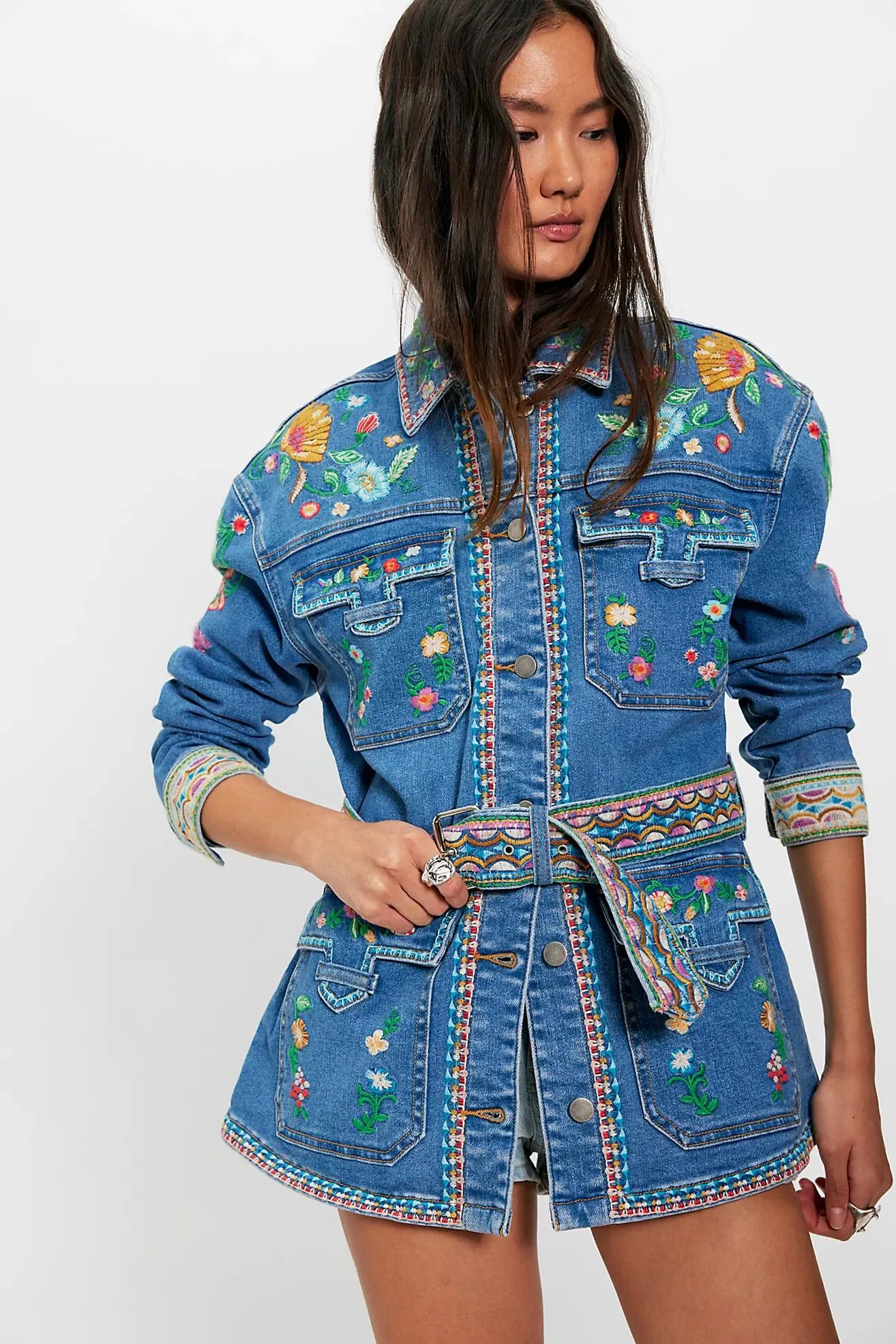 Driftwood Gardenia Embroidered Denim Jacket