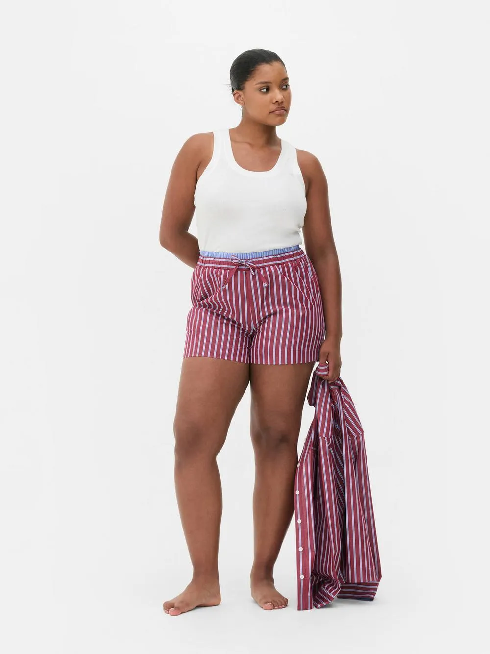 Striped Pajama Bottoms With Drawstring Waistline