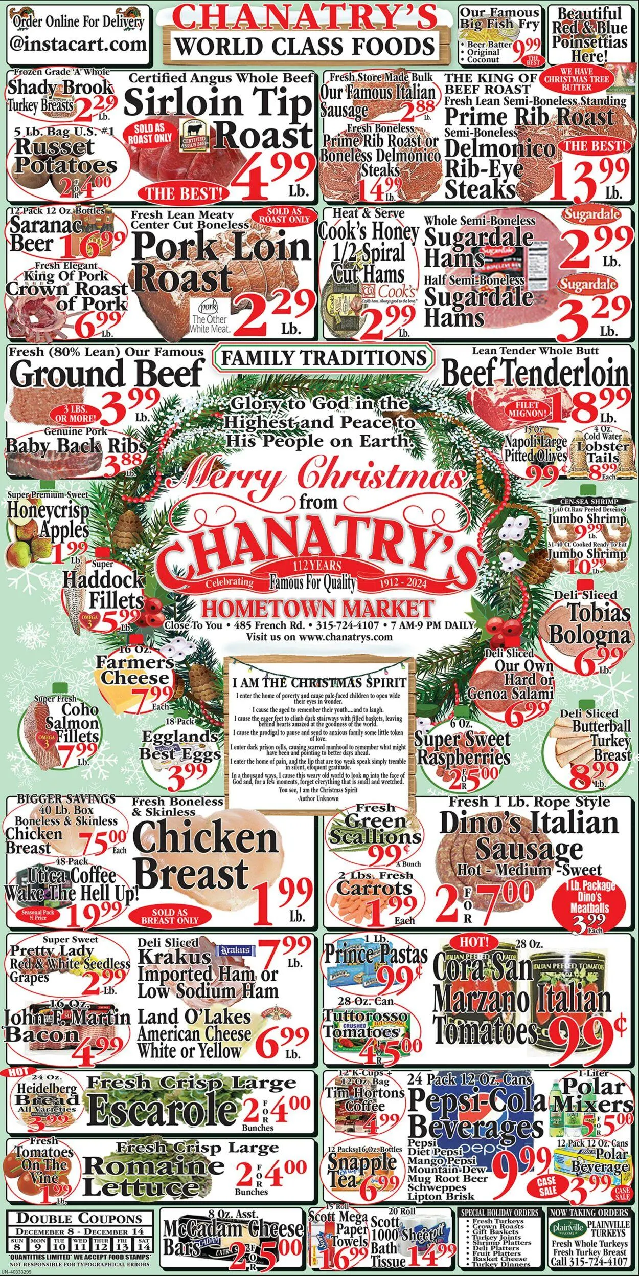 Weekly ad Chanatry's Hometown Market from December 8 to December 14 2024 - Page 1