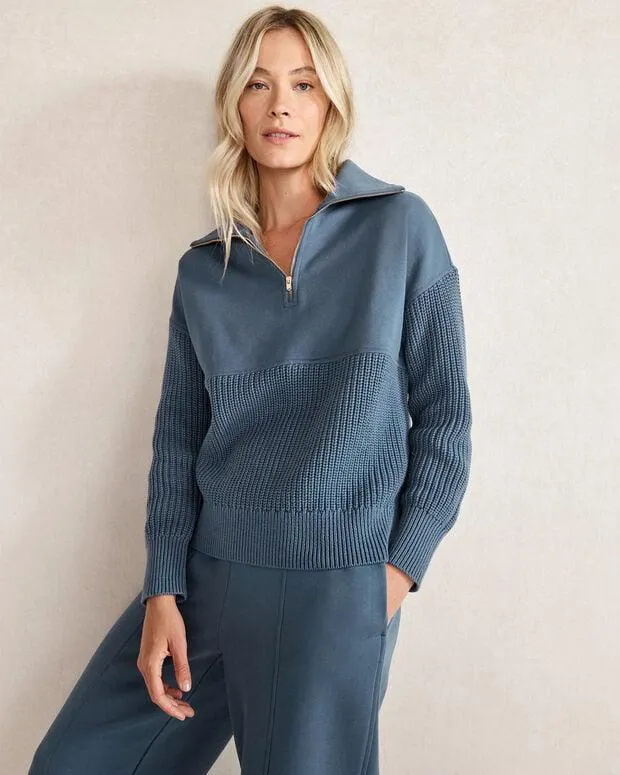 Organic Cotton Terry Mixed-Media Half-Zip