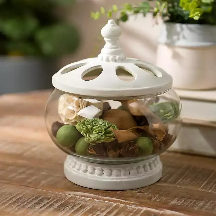 Graywash Beaded Glass Potpourri Jar, 11.5 in.