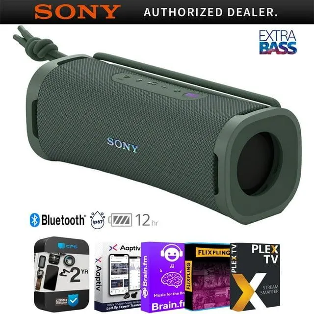 Sony (SRS-ULT10H) EXTRA BASS Portable Bluetooth Speaker, Forest Gray (2024 Model) Bundle with Tech Smart USA Audio Entertainment Essentials Bundle and 2 Year Extended Warranty