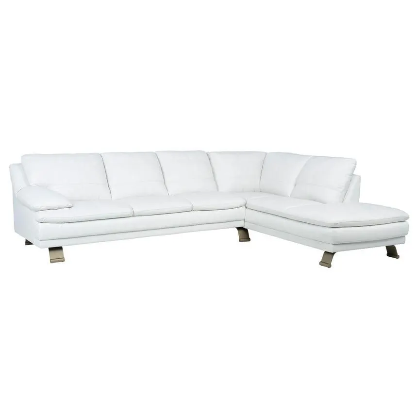 Rio White II Leather Corner Sofa w/Right Chaise