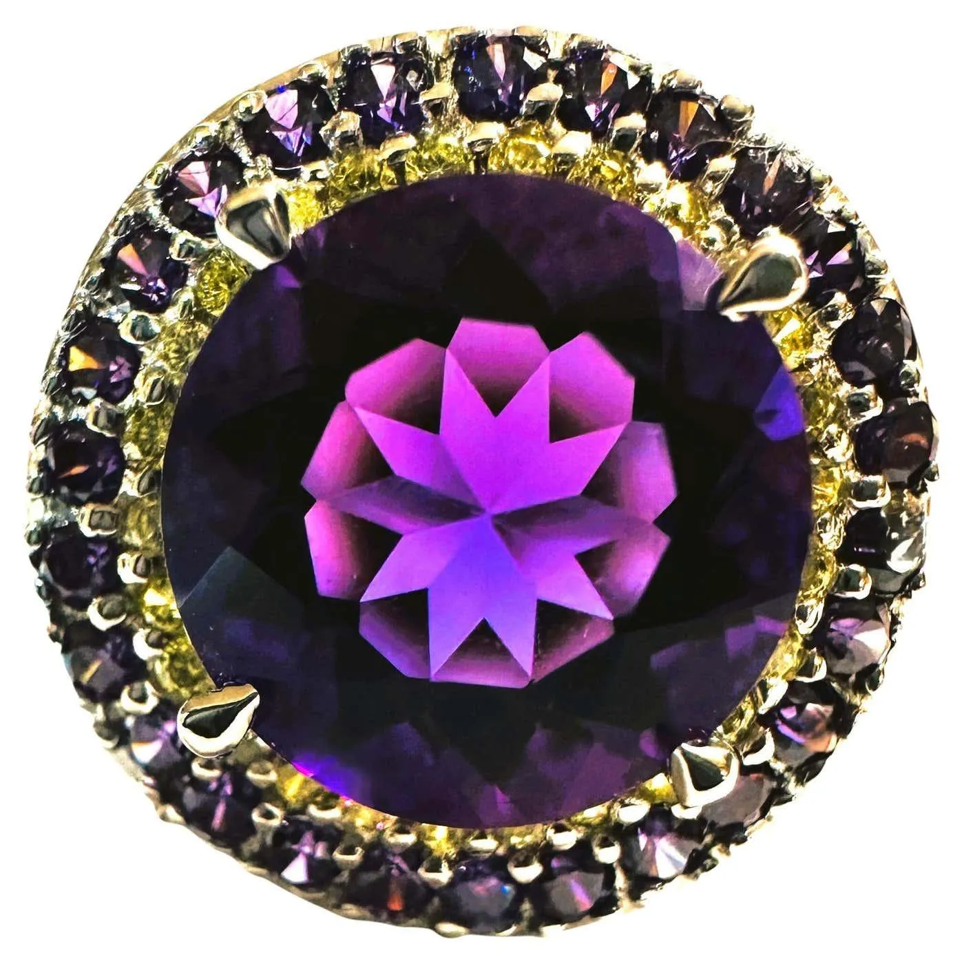 New 4.75 Carat Purple Amethyst & Diamond Cut Sapphire Sterling Ring