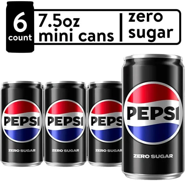 Pepsi Zero Sugar Cola Soda Pop, 7.5 fl oz, 6 Pack Cans