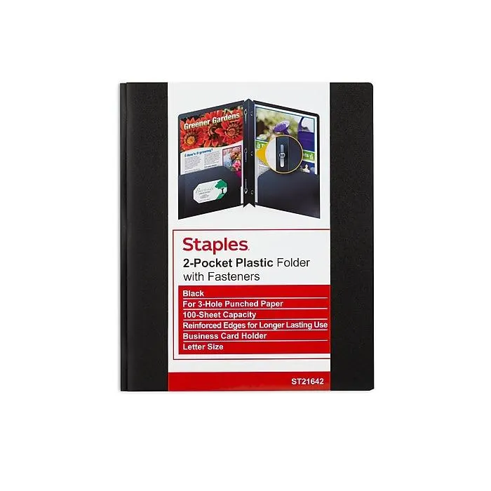 Staples 2-Pocket Matte Plastic Presentation Folder with Fasteners,