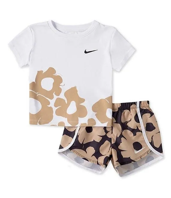 Little Girls Short Sleeve Floral Sprint T-Shirt & Shorts Set