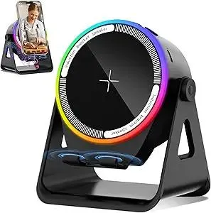 Wireless Induction Speaker, Multifunctional Bluetooth Phone Holder with RGB Light & 360° Rotation, HD Surround Sound, Compatible with iPhone/iPad/Android/Samsung