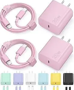 iPhone 16 15 Charger Fast Charging Type C Chargers USB C Charger Block iPhone 16 Chargers with 2 Pack 6FT Cable for iPhone 16/16 Plus/16 Pro Max/15/15 Pro Max/iPad Pro/AirPods(Pink)