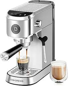 CASABREWS CM5418J Espresso Machine 20 Bar, Professional Espresso Maker with Milk Frother Steam Wand, Stainless Steel Cappuccino Latte Machine with 34oz Removable Water Tank and Touchscreen, Silver