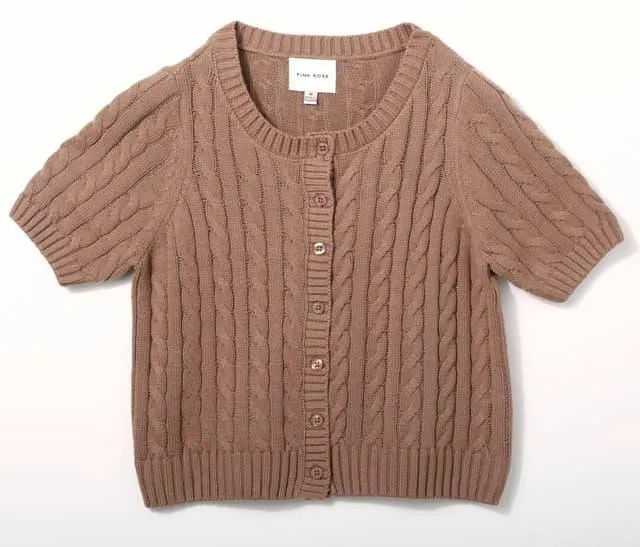 Pink Rose Juniors Short Sleeve Cable Knit Button Down Top