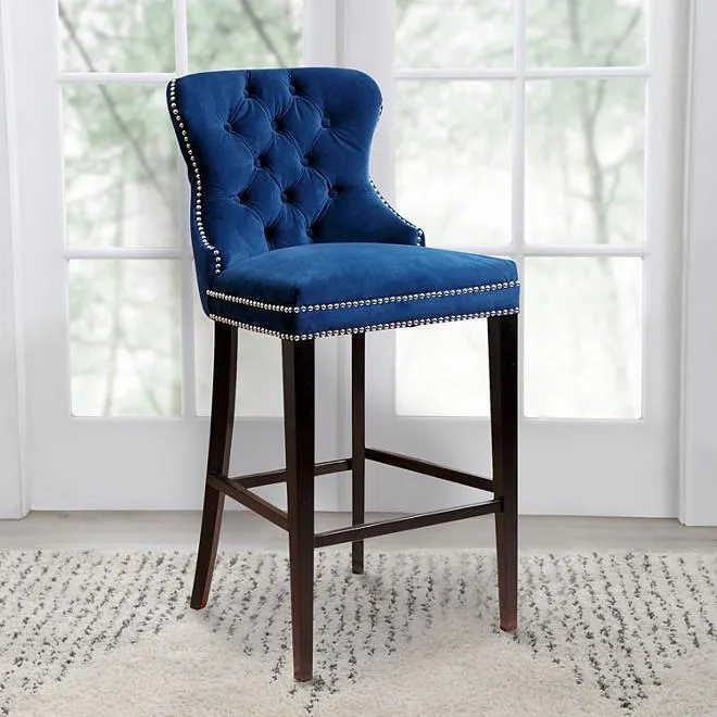 Milano Velvet Button-Tufted Barstool, Assorted Colors