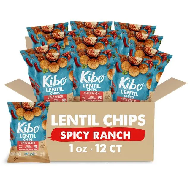 Kibo Healthy Snacks Lentil Chips High Protein, Plant Based, Vegan, Gluten Free, Non GMO, Kosher, Bold & Crunchy - Spicy Ranch - 1 oz, 12 Count