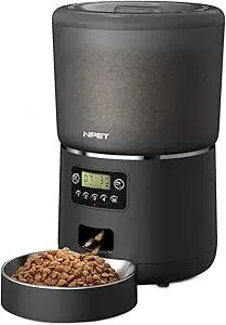 NPET Automatic Pet Feeder 4L - Programmable Dog/Cat Food Dispenser with 1-4 Meals & 0-9 Portions, Dual Power (USB + 3 AA Batteries Backup), Airtight Lock, Dishwasher Safe, Quiet Operation, Black