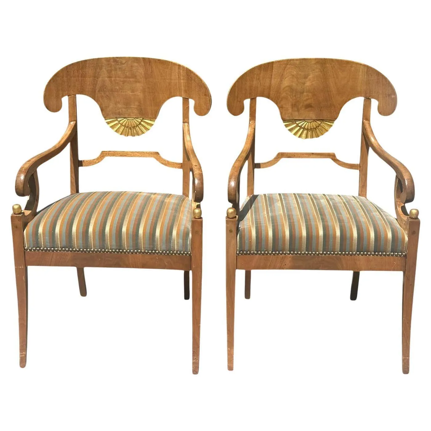 Pair of Antique Early 19th C Biedermeier Arm Chairs