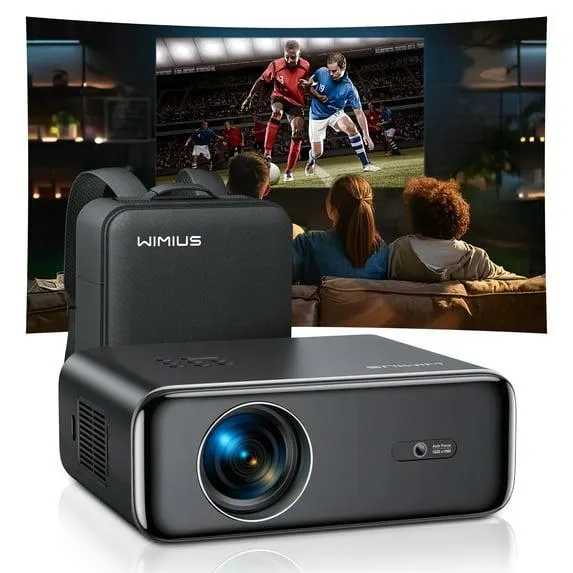 [Auto Focus/4K Support] WiMiUS 4K Projector with WiFi 6 and Bluetooth 5.2, 600 ANSI Native 1080P Outdoor Movie Projector, Auto Focus & 6D Keystone, Compatible with HDMI/USB/iOS/Android/TV Stick