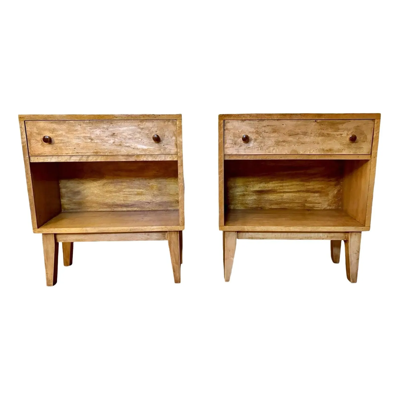 Mid-Century Modern Birdseye Maple Nightstands - Set of Two
