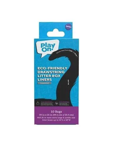 Play On ECO Drawstring Cat Litter Liner Jumbo, Unscented, 10 Count, 39IN X 21IN