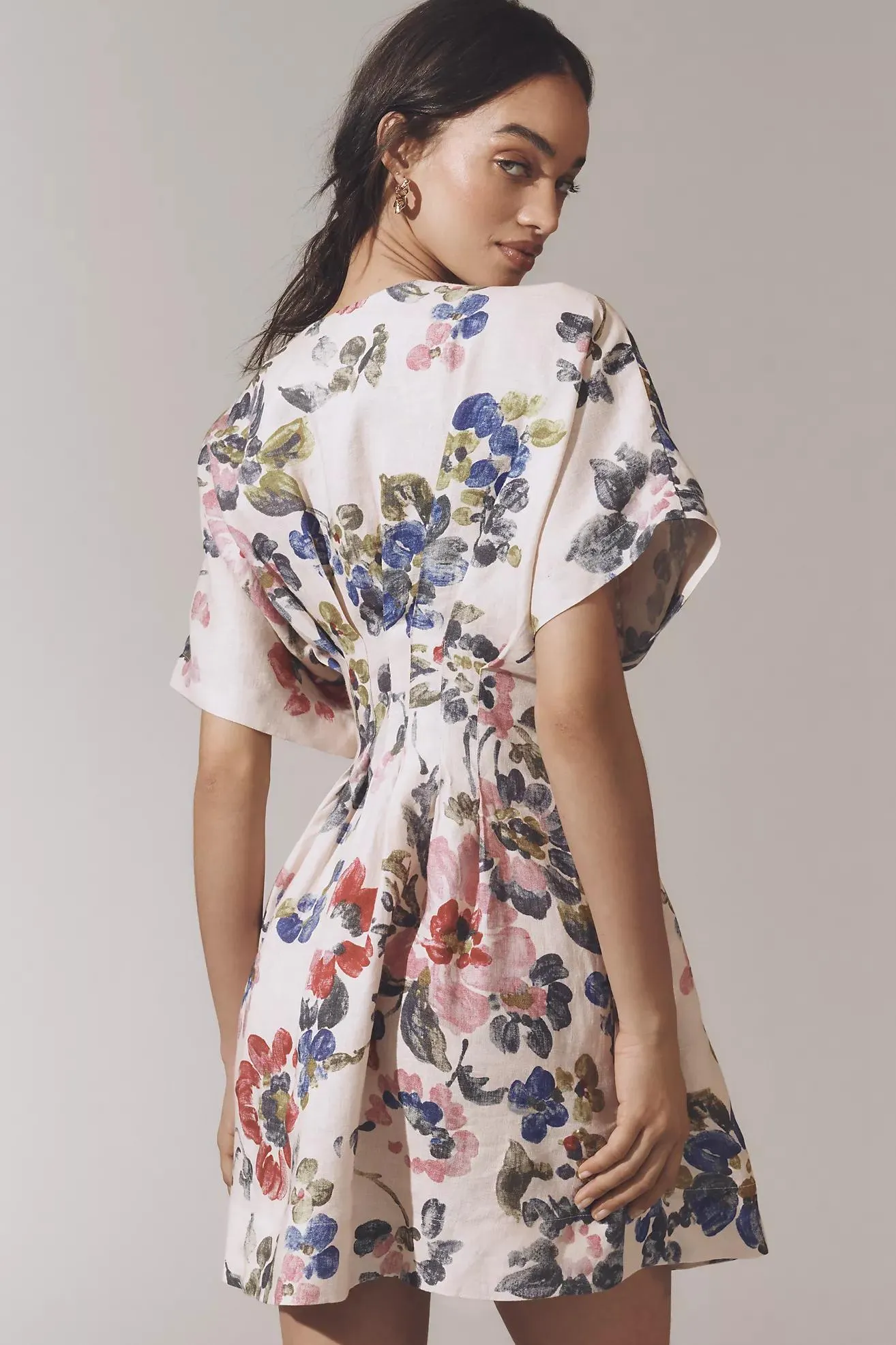 The Tobie Button-Front Pleated Shirt Dress by Exquise: Linen Mini Edition