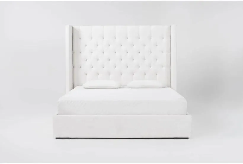 Vera Dream Cream Diamond Tufted 68"H Queen Upholstered Shelter Platform Bed With Storage