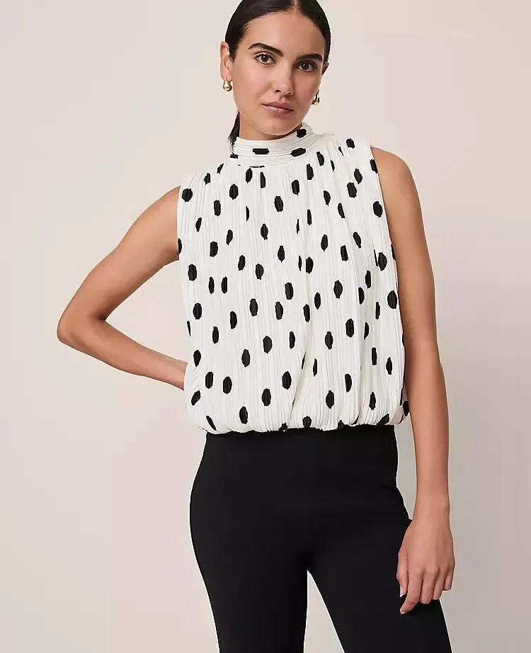 Dotted Mock Neck Bubble Hem Top