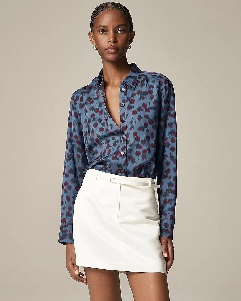 Drapey button-up shirt in cherry-printed viscose twill