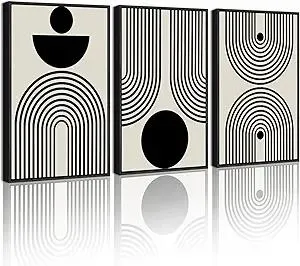 PHOPAGO Black Abstract Wall Art Geometry Minimalist Sun Lines Framed Canvas Painting Artwork 11x14in Black Framed