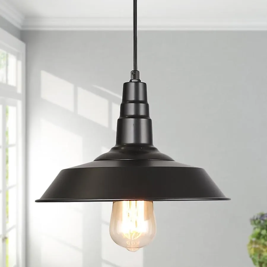 LNC Elvis 1 -Light Matte black Modern Farmhouse Schoolhouse Medium Hanging Kitchen island light
