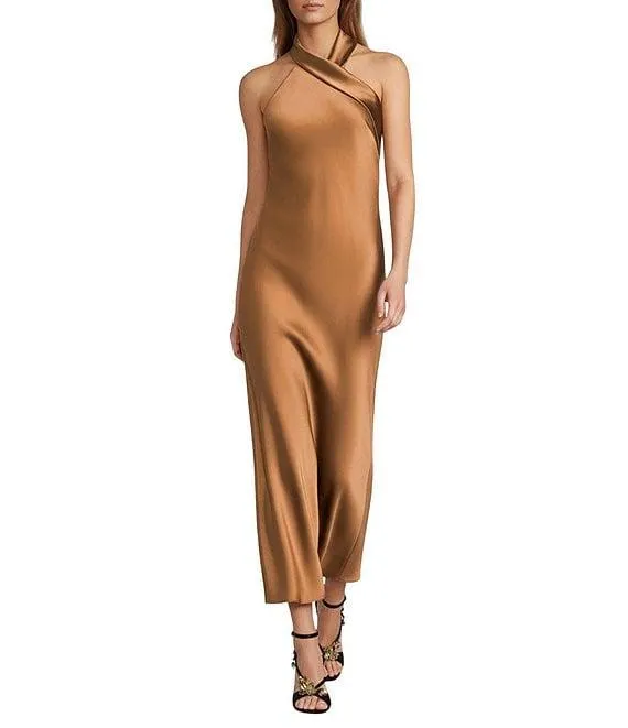 Darah Satin Halter Neck Sleeveless Midi Dress
