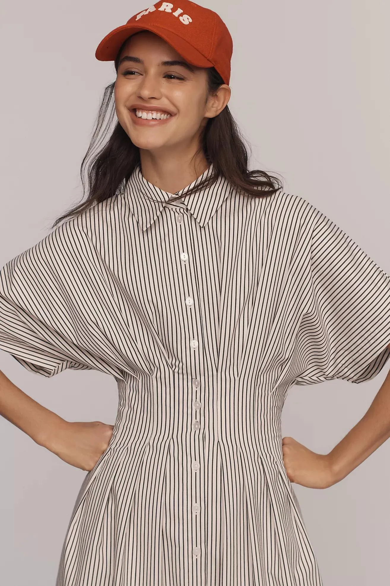 The Tobie Button-Front Pleated Shirt Dress by Exquise