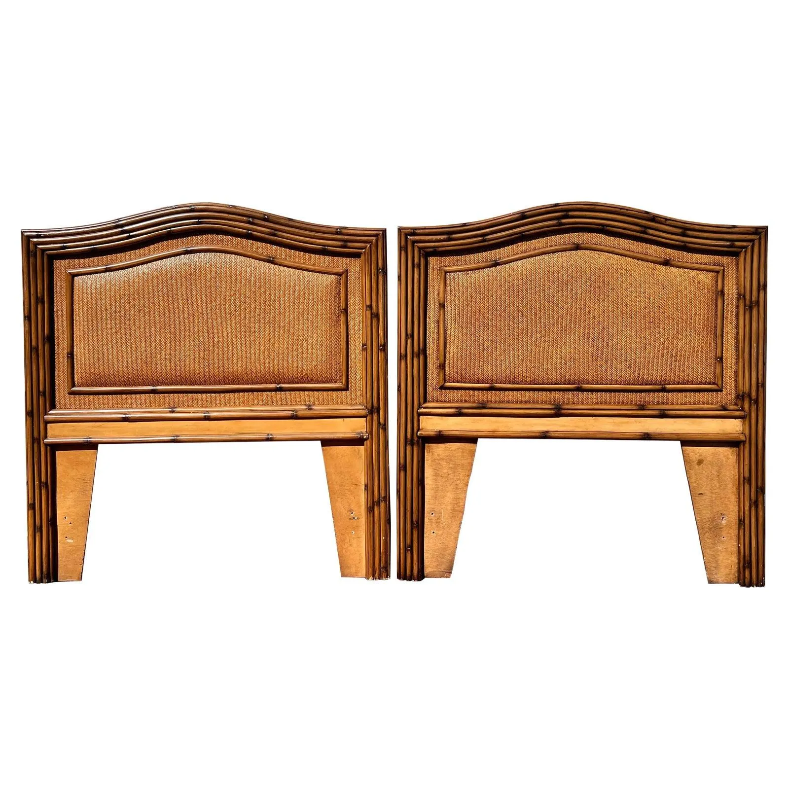 Burnt Bamboo and Wicker Rattan Tommy Bahama Style Twin Headboards- a Pair
