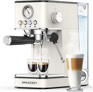Spacekey Espresso Machine 20 Bar, Espresso Maker with Milk Frother Steam Wand, Stainless Steel Espresso Coffee Machines for Home, Cappuccino, Latte Maker with 58oz Removable Water Tank, White