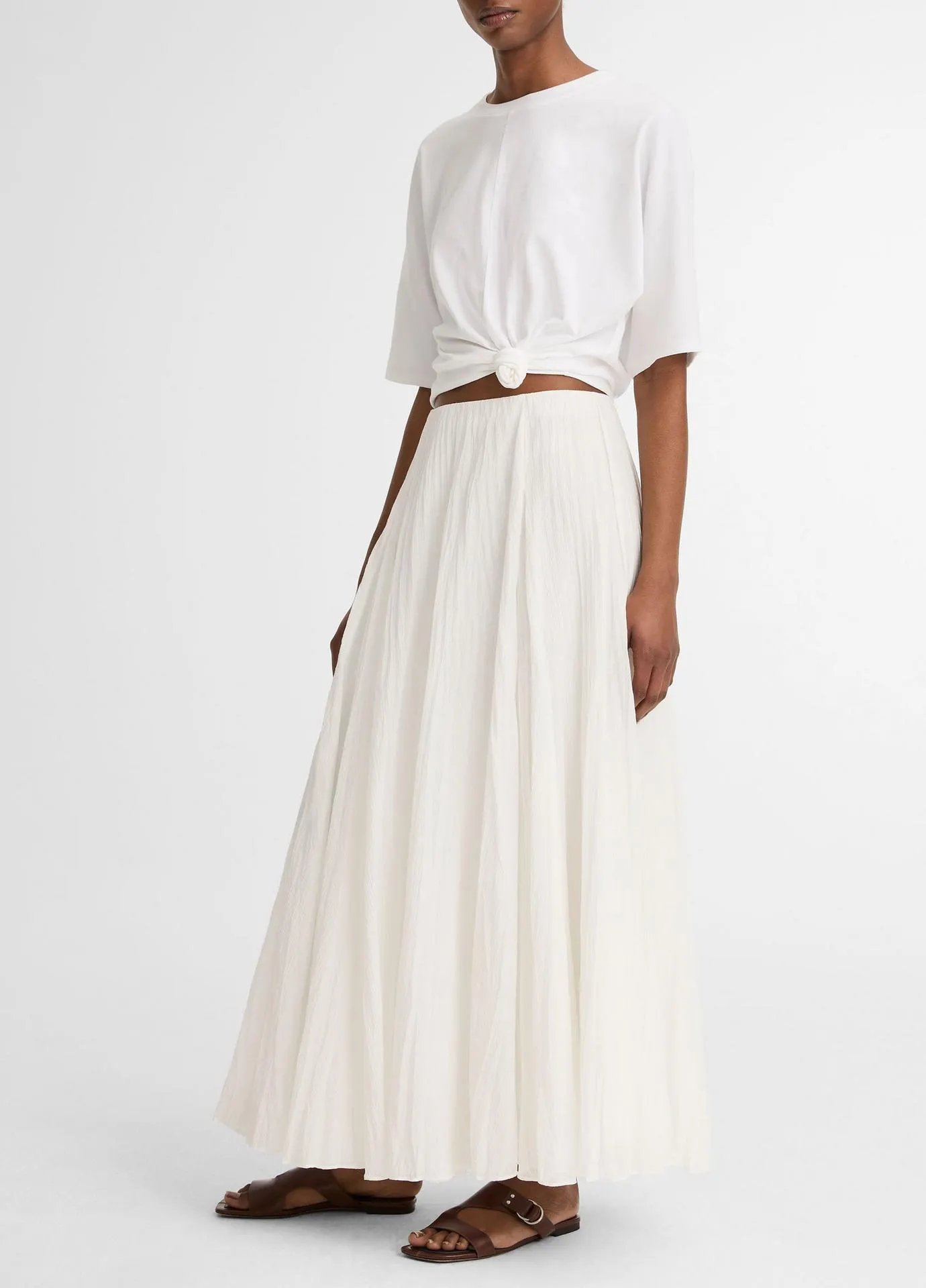 Crinkled Plissé Cotton-Blend Maxi Skirt