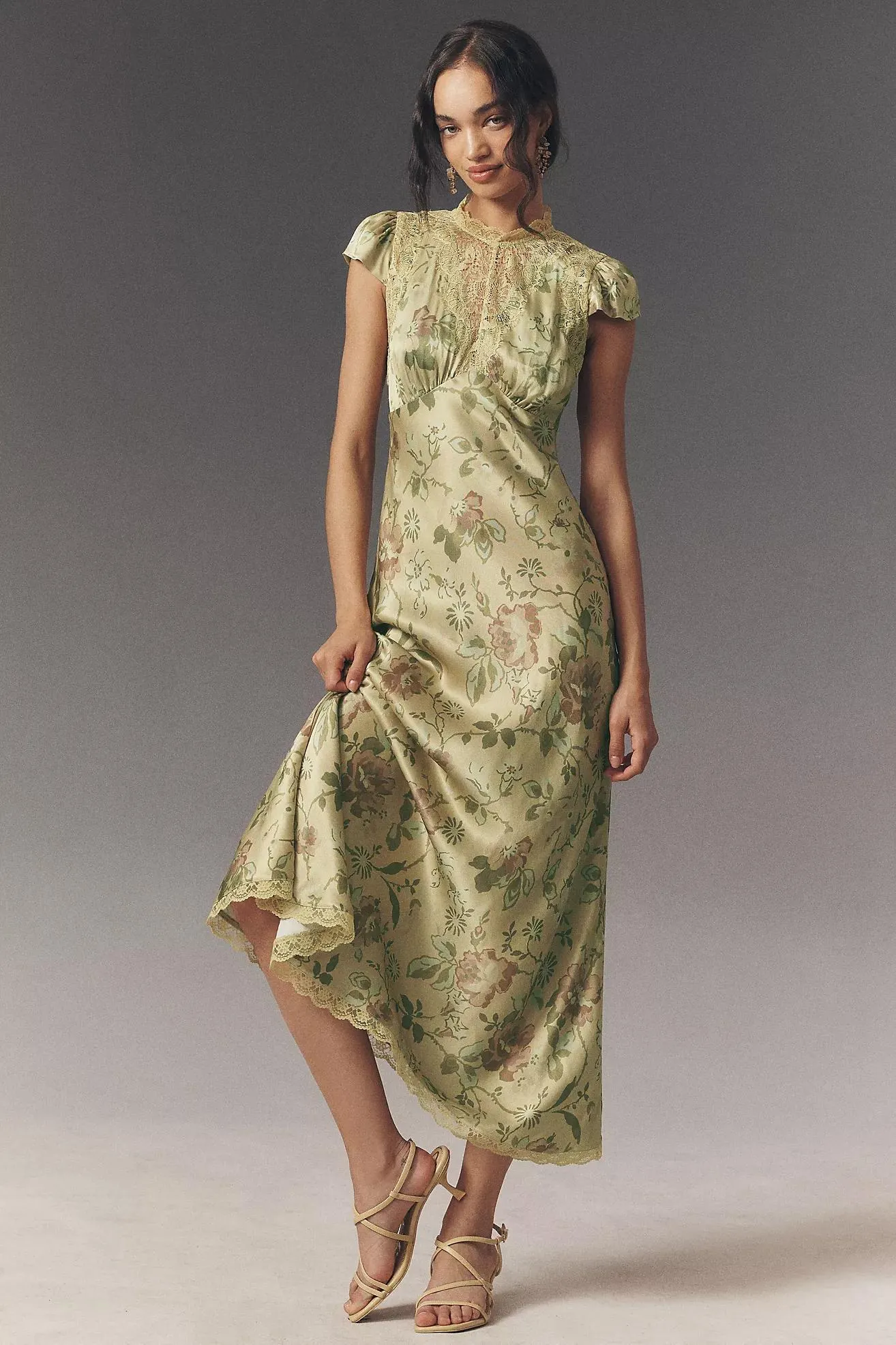 BHLDN Everly Satin Lace Maxi Dress