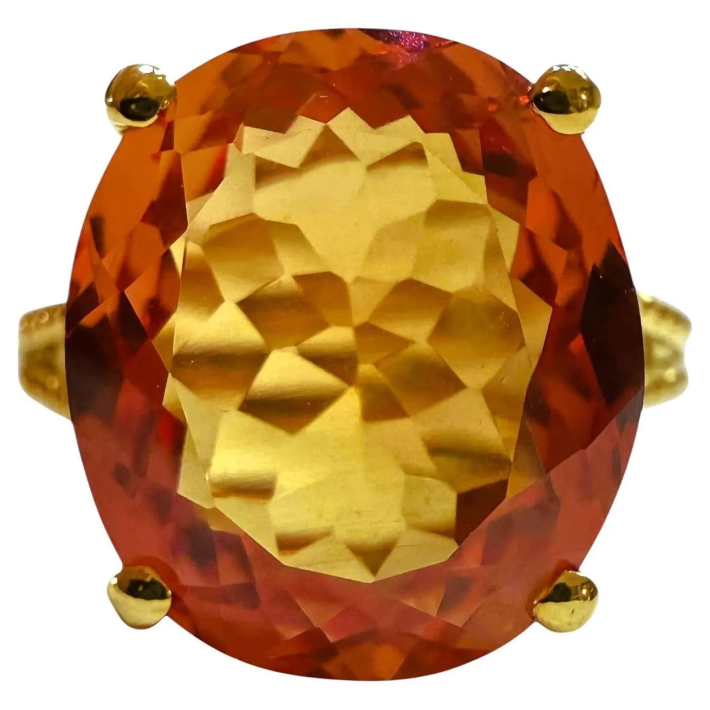 New 9.87 Carat Sunset Sapphire & Diamond Cut Yellow Gold PL Sterling Ring