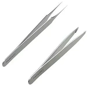Precision Stainless Steel Tweezers | Professional Slant Tip & Splinter Tip Tweezer | Extra Sharp Hair Removal Tool | For Eyebrow Shaping
