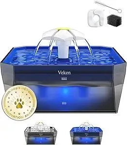 Veken Award-Winning Small Pet-Friendly Cat Water Fountain with Quiet Pump, Easy to Clean & Assemble, 50oz Mini Pet Water Dispenser for Cats, Dogs and Small Animals, Blue