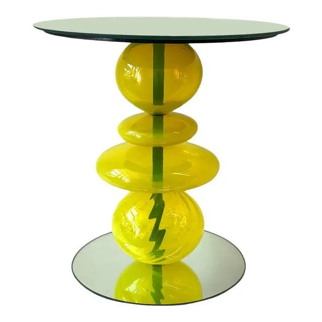 Abacus Glass Accent Table by the Drawing Room Atl in Finish Canary Yellow - Size: Standard - Modern Side Table in Colorful Yellow Glass