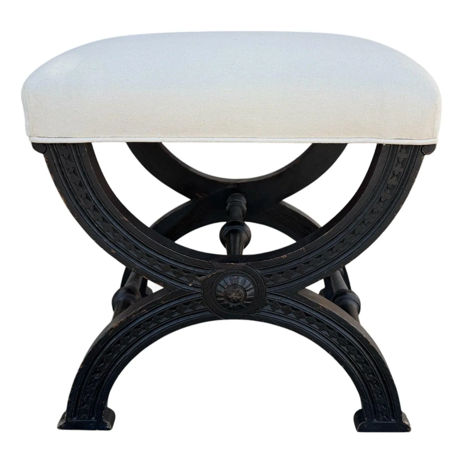 Antique Regency Style Black X Bench Footstool