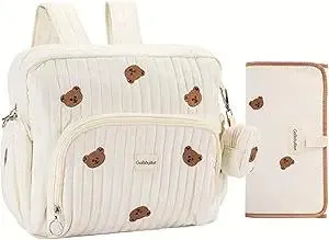 Diaper Bag Backpack, Medium Maternity baby bag & Changing Pad, Insulated Pockets, Stroller Straps & Pacifier Case (Medium - Beige Bears)