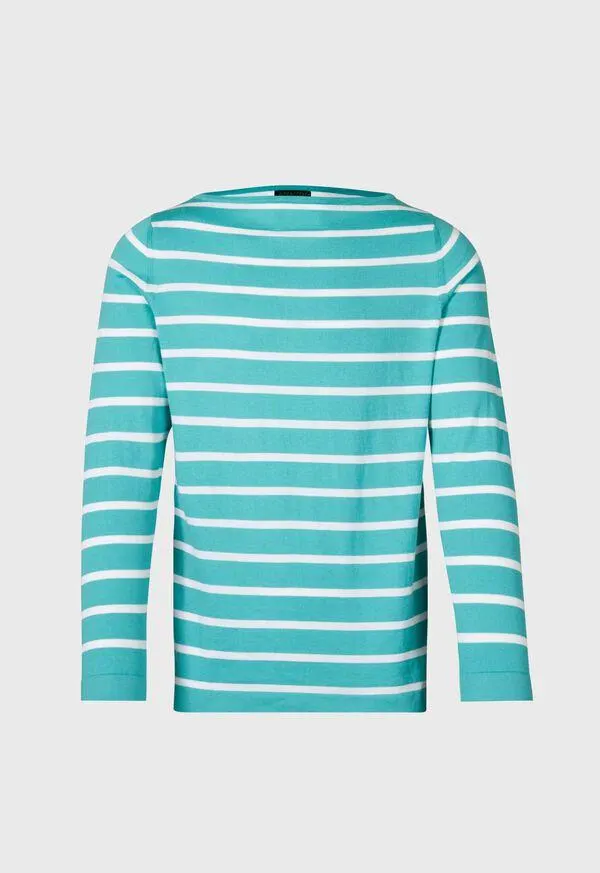 Cotton & Cashmere Boat Neck Stripe Pullover