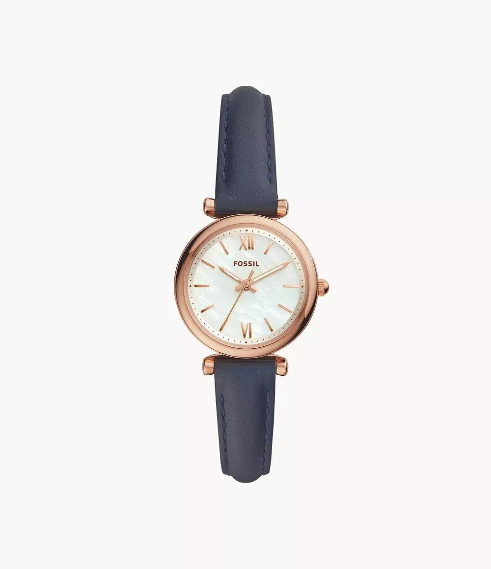 Carlie Mini Three-Hand Navy Leather Watch