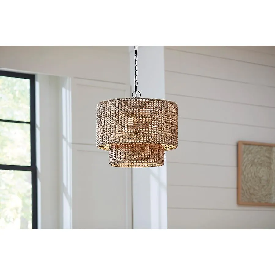 allen + roth Adara 3 -Light Natural Traditional Drum Medium Hanging Pendant light