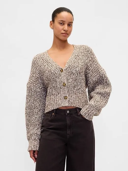 Cotton-Blend Crop Cardigan Sweater
