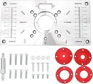 Router Table Insert Plate Compatible with Routers Aluminum Alloy Trimming Machine with 4X Router Insert Rings 1x Fixing Screws