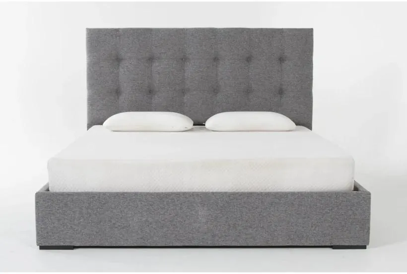 Vera Dream Graphite Box Tufted 52" High Queen Upholstered Platform Bed