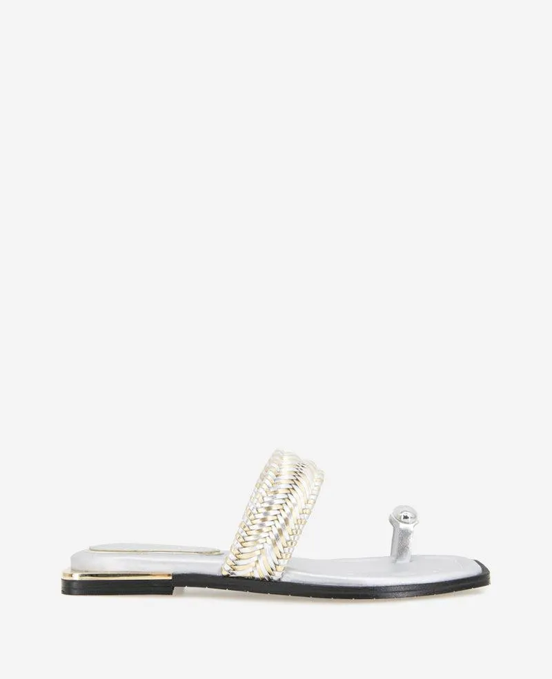 Andarna Metallic Woven Toe Ring Sandal - SILVER GOLD